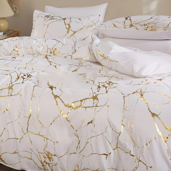 3pcs Brushed Marble Pattern Duvet Cover Set (1 Duvet Cover + 2 Pillowcase), Soft & Cozy Bedding Set