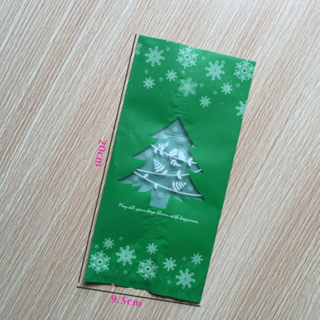 50pcs Red Green Merry Christmas Tree Snowflake Plastic Bag Candy Dessert Bags Wedding Christmas Party Kids Gift Bags Supplies