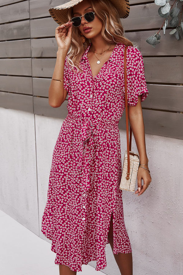 Floral Print Tie Waist Dress