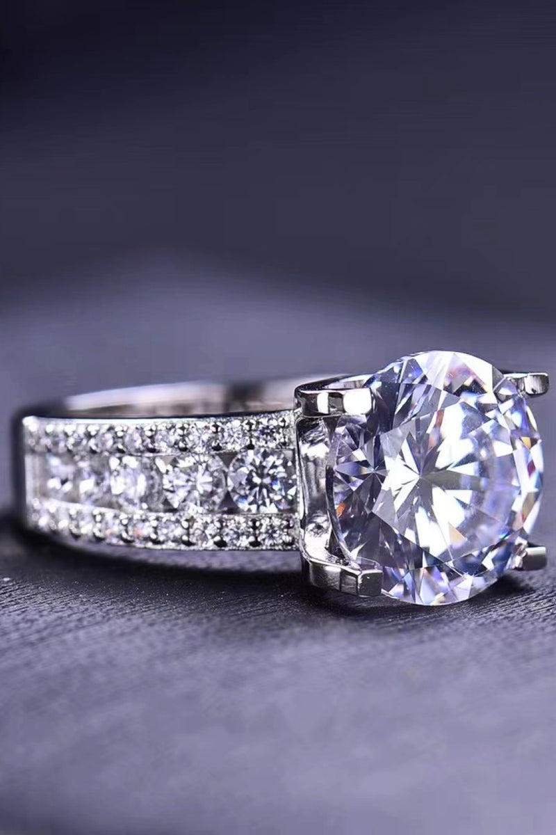 18K Platinum-Plated Moissanite Side Stone Ring