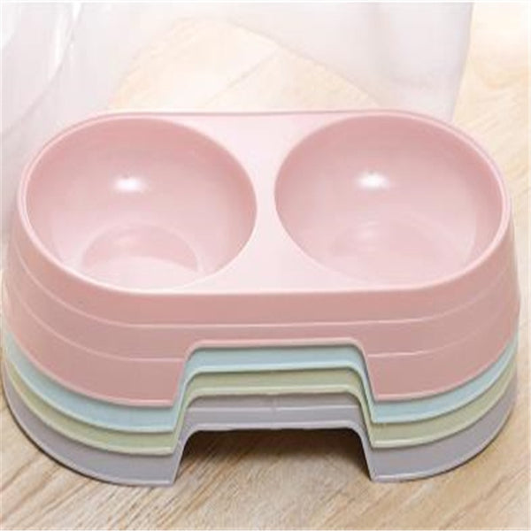 Macarone Double Pet Bowl Plastic Puppy Cat Food Water Drinking Dish Feeder Cat Puppy Feeding Supplies Small Dog Accessories