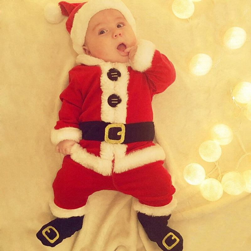 Baby Christmas Clothes 4PCS Newborn Infant Baby Santa Christmas Tops+Pants+Hat+Socks Outfit Set Costume Xmas Winter Clothing
