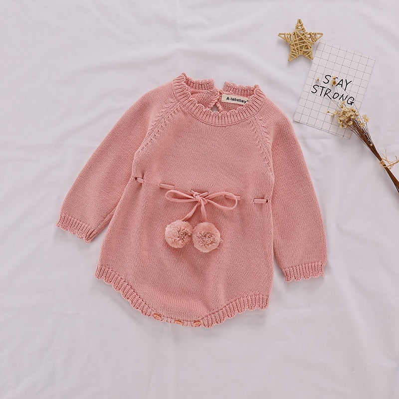 Autumn Baby Knitted Rompers Sweater Baby Girl Long-sleeve Knitted Overalls Infant Girl Princess Cotton Clothes Baby Girl Romper