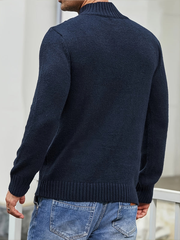 Men's Cable Knit Button Retro  Long Sleeve Pullover Sweater