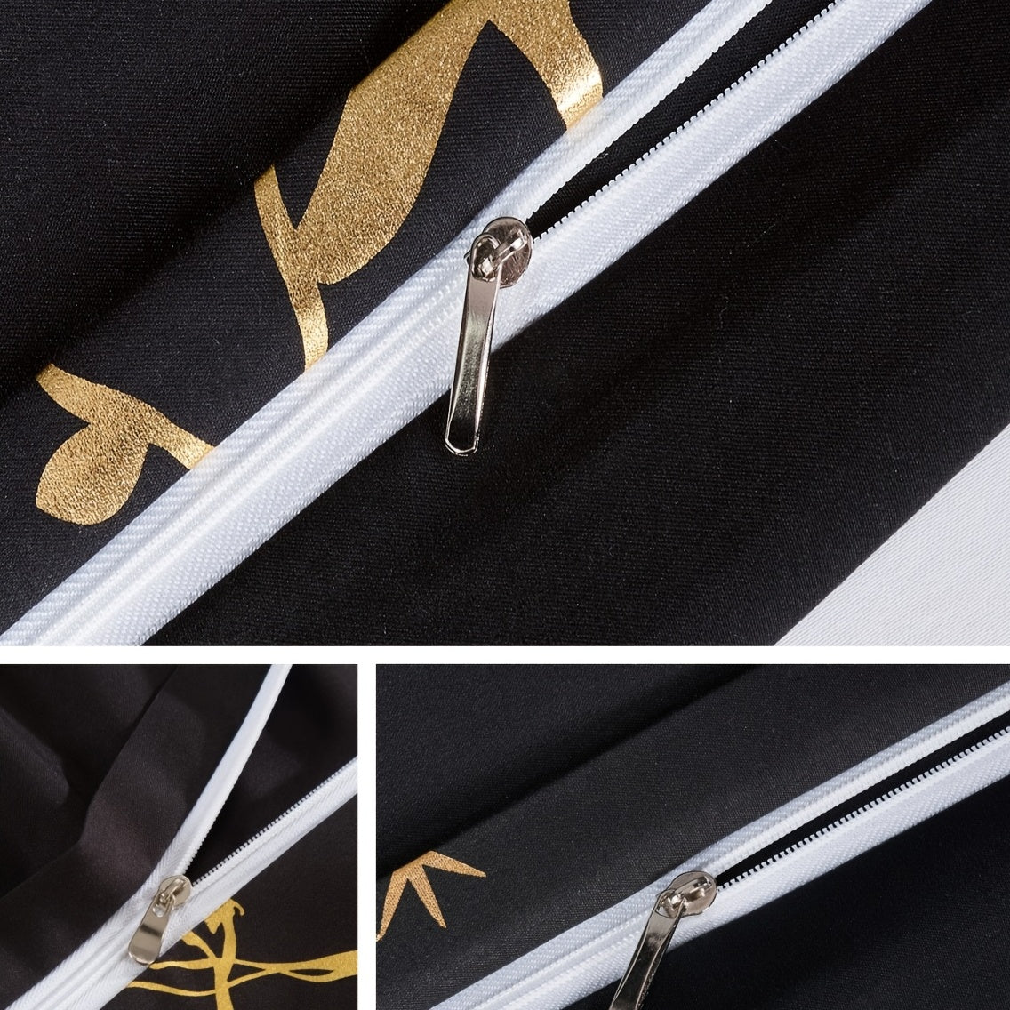 3pcs Black & Golden Bedding Set (1 Duvet Cover + 2 Pillow Case), Soft Quilt Cover For Bedroom