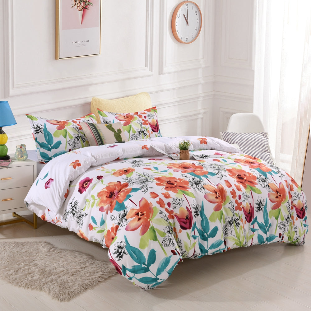 Duvet Cover & 2 Pillowcase, 3pcs Soft Microfiber Bedding, Flower Pattern Duvet Cover (No Duvet), Twin/Queen/King