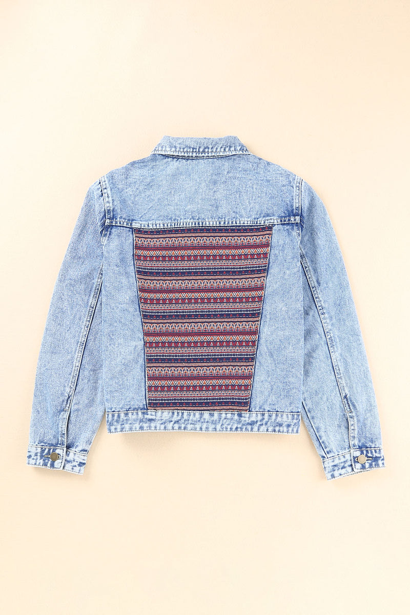 Printed Distressed Denim Jacket