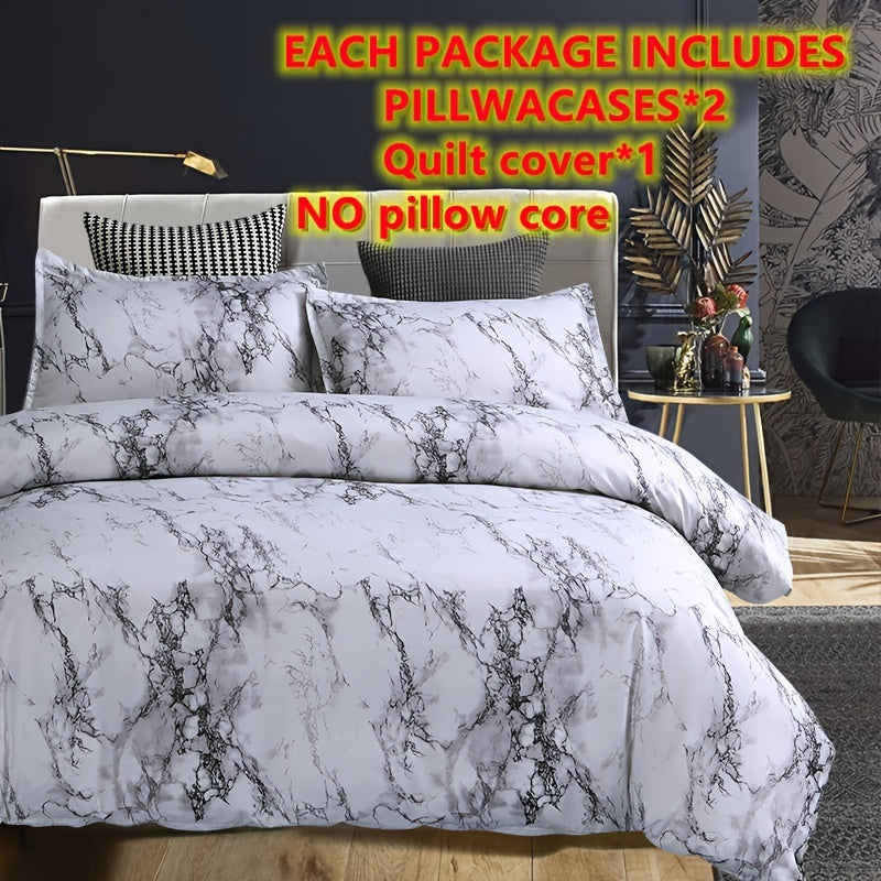 3pcs Marble Duvet Cover Set (1 Duvet Cover + Pillowcase), Soft Microfiber Bedding For All Season, Blanket For Bedroom