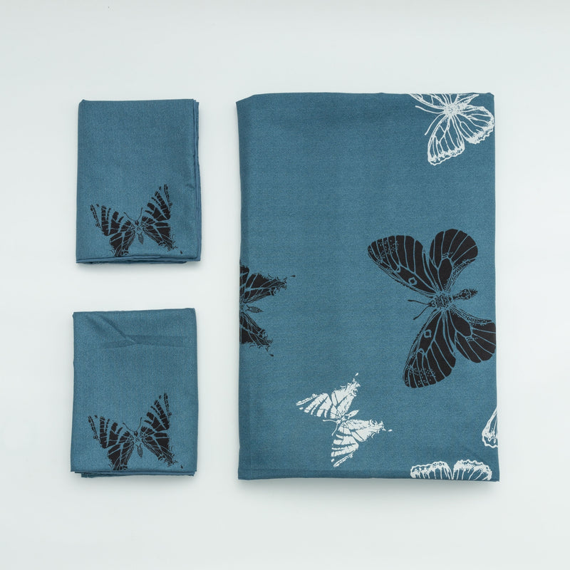 3pcs Luminous Duvet Cover & Pillowcase, Microfiber Blue Butterfly & Purple Feather Bedding For Kids Room