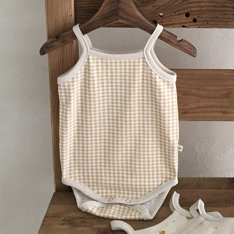 Korean Version Ins Summer Simple Baby Baby Soft Sling Jumpsuit Cotton Romper Vest Triangle Bag Fart eprolo
