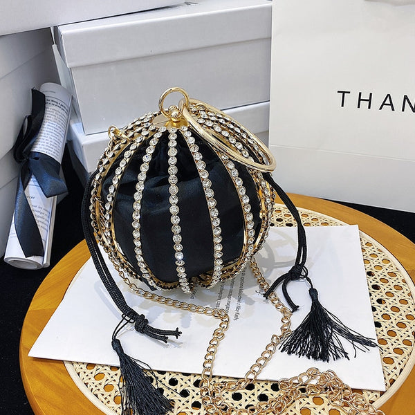 Luxurious Diamond Pearl Flower Metal Ball Women Party Evening Bag Ladies Pueses and Handbags Crossbody Chain Bag Designer Bag