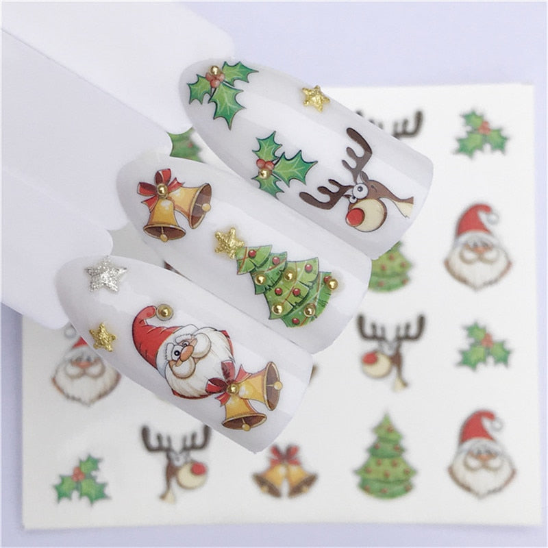 Nail Art Nail sticker New Year Slider Tattoo Christmas Water Decal Santa Claus Snowman Full Wraps Designs Decals