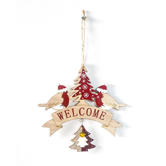 Christmas Decorations Wooden Letter Printed Christmas Tree Elk Birds Bells Hanging Pendant Christmas Tree Decorations Ornaments