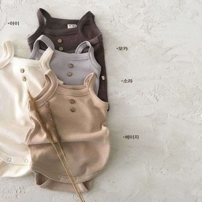 Korean Version Ins Summer Simple Baby Baby Soft Sling Jumpsuit Cotton Romper Vest Triangle Bag Fart