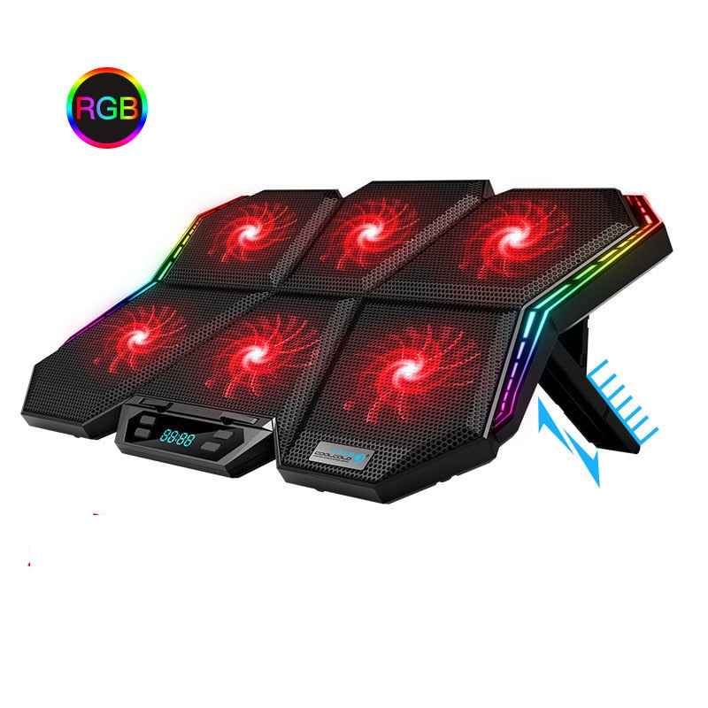 Gaming Laptop Cooler Six Fan Two USB Port Led RGB Lighting Notebook Stand for Laptop 12-17 inch Laptop Cooling Pad