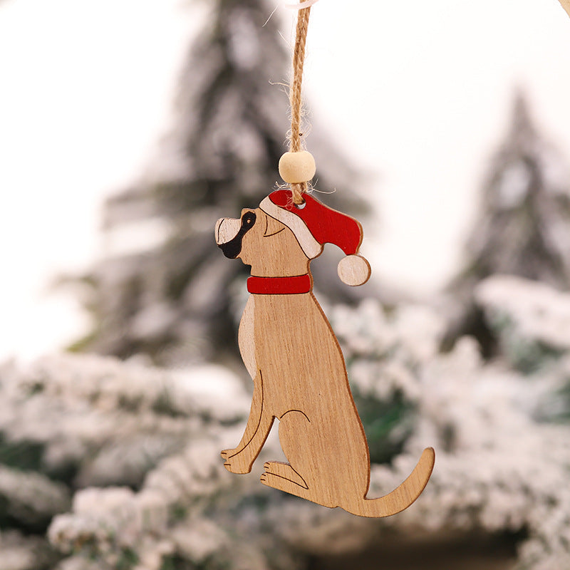 4pcs Creative Red Hat Dog Wooden Craft Christmas Tree Decor Pendant Ornament Merry Christmas Decoration for Home Navidad