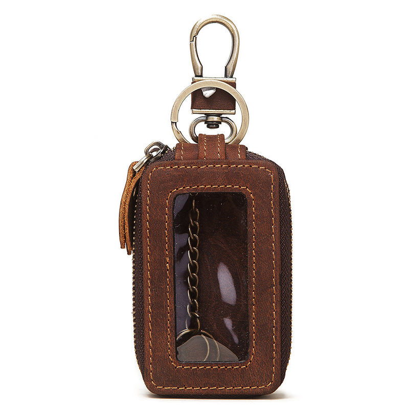 Car Key Bag Double Zipper Crazy Horse Leather Mercedes-Benz Volkswagen Audi Key Bag Men's Leather Bag Leather Key Bag