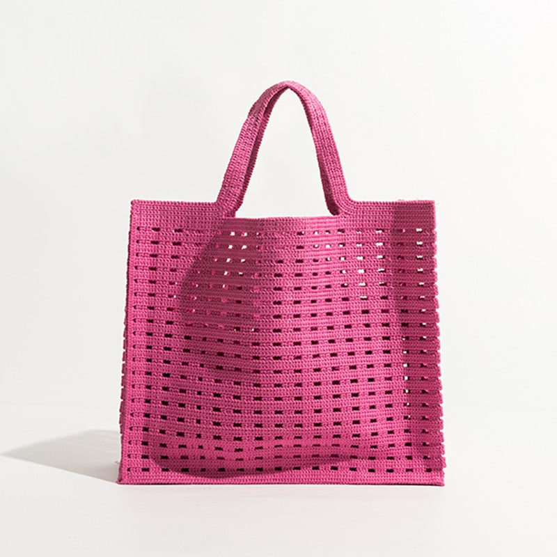 New Woven Bag Hollow Waffle Handmade Bag Candy Color Large Capacity All-Match Handbag for Women