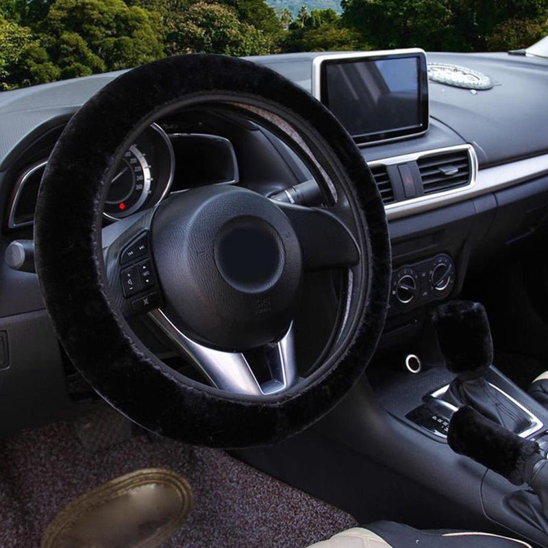 Universal Steering-wheel Plush Car Steering Wheel Covers Winter Faux fur Hand Brake & Gear Cover Set Car Interior Accessories