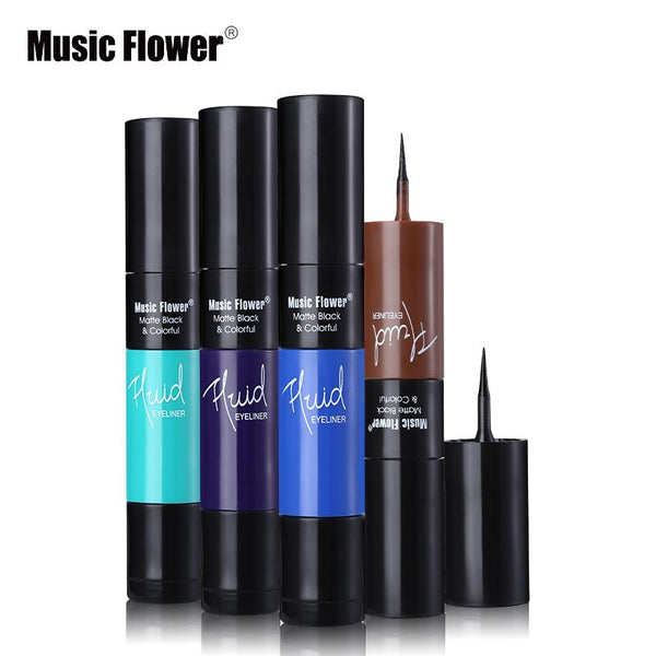 Music Flower Matte Black & Colorful 2 In 1 Waterproof Liquid Eyeliner Pen Makeup Fast Dry Smooth Long Lasting Charm Eyes Liner