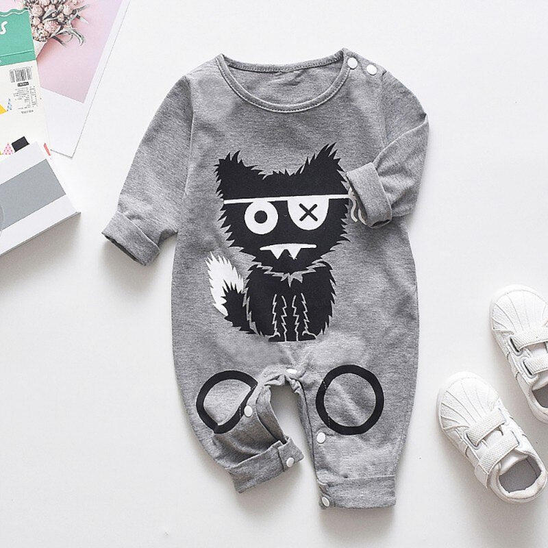 Infant Cartoon Bear Baby Clothes Girl&Boys Long Sleeve Cat Print Cute Baby Rompers