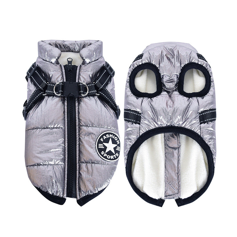 Pet Clothes Autumn And Winter New Waterproof Warm Dog Cotton Coat Winter Ski Suit Chest Back Integrated Cotton Vest