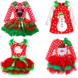 New Year Baby Girl Christmas Dress Girl's Merry Christmas Dress Children Kids Cotton Dot Dress Girls Tutu Santa Clus Costume