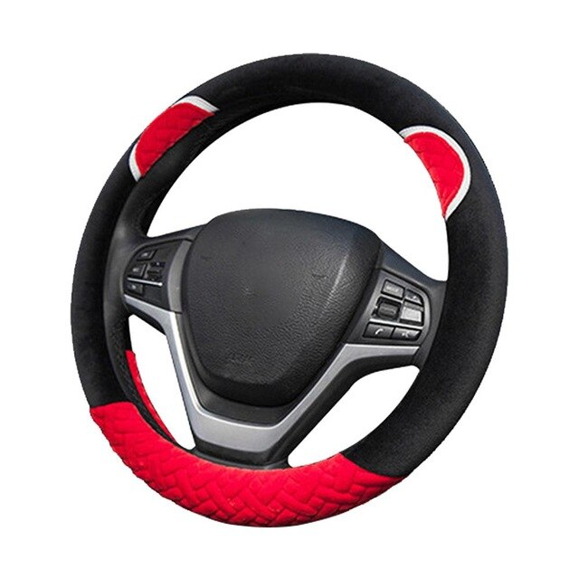 Plush Cartoon Car Steering Wheel Cover D-type Linen Carbon Fiber Leather Handlebar Cover Comfortable And Breathable