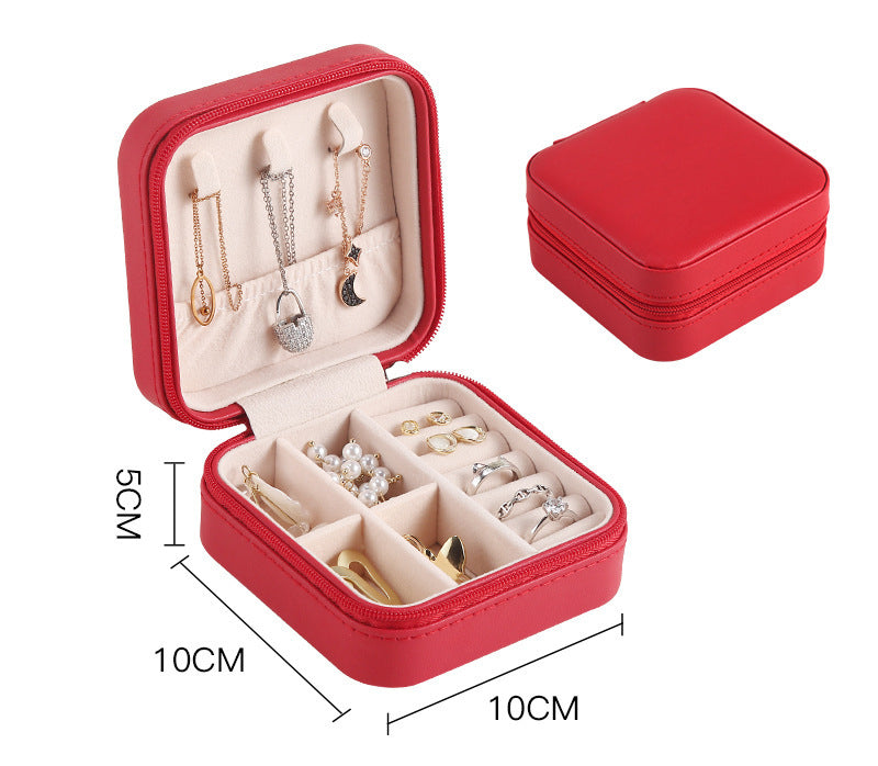 PU Leather Earrings Necklace Ring Earrings Storage Jewelry Box Zipper Portable Small Jewelry Storage Box