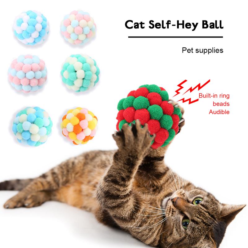 1 PC Pet Supplies Cat Self-excited Ball Funny Cat Ball Plush Bell Ball Multicolor Stitching Christmas Color Cat Throwing Toys