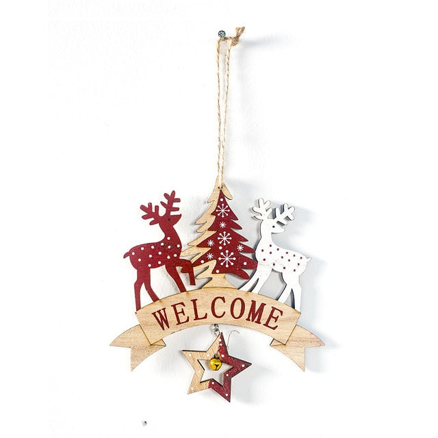Christmas Decorations Wooden Letter Printed Christmas Tree Elk Birds Bells Hanging Pendant Christmas Tree Decorations Ornaments