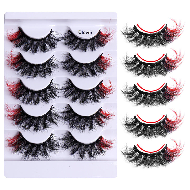 5 Pairs Of Colorful Fried False Eyelashes Multi Layer Thick Cross Mink Like Eyelashes