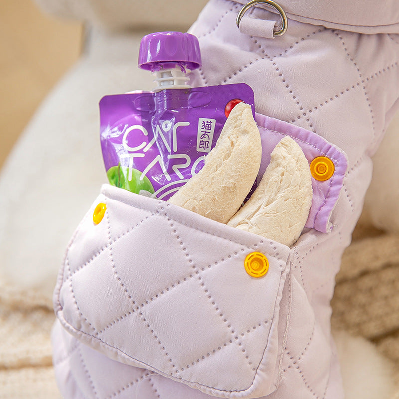 Pet Autumn And Winter Warm Quilted Cotton Pockets Can Traction Vest Puppy Dog Two Feet Thickened Cat Cotton Coat Cat Clothes