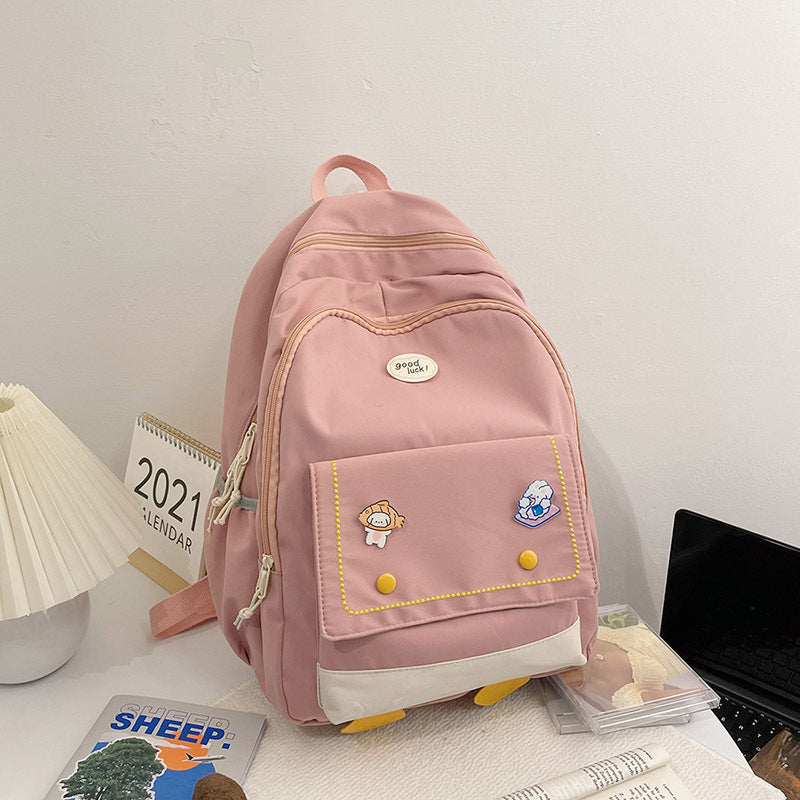 Backpack Girls College Student Simple Computer Backpack High School Student Large Capacity Cartoon Cute Schoolbag