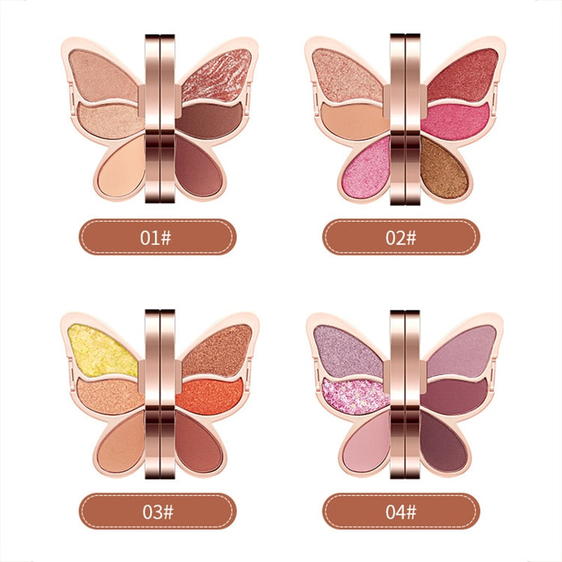 New Fashion 6 Colors Butterfly Eye Shadow Palette Glitter Shimmer Matte Eyes Makeup Waterproof Long-lasting Easy to Color TSLM2
