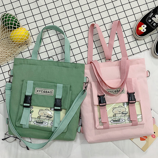 New Canvas Transparent Bag Student Canvas Bag Female Messenger Printed Canvas Bag Shoulder Bag Messenger Bag