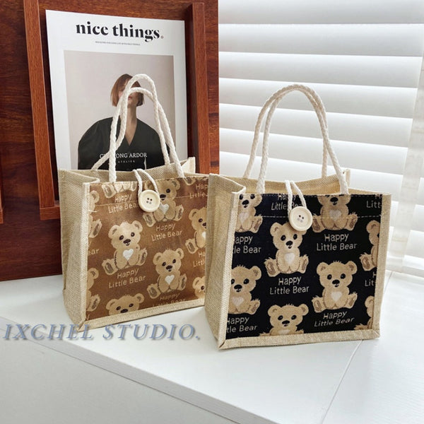 Japanese Cartoon Bear Tote Bag Cute And Lightweight Student Lunch Bag Large Capacity Storage Lunch Box Shoulder Bag