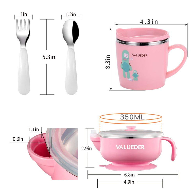 VALUEDER Baby Stainless Steel Feeding set with Baby Feeding Bowl Baby Spoon and Baby Cup As Gift Box