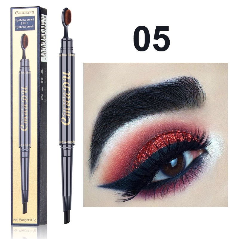 Double Eyebrow Pen with Brush Toothbrush Head Eyebrow Pencil Multifunctional Waterproof Long Lasting Makeup
