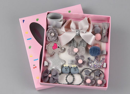 18 Pcs/Box Children Cute Hair Accessories Set Baby Fabric Bow Flower Hairpins Barrette s Hair clips Girls Headdress Gift