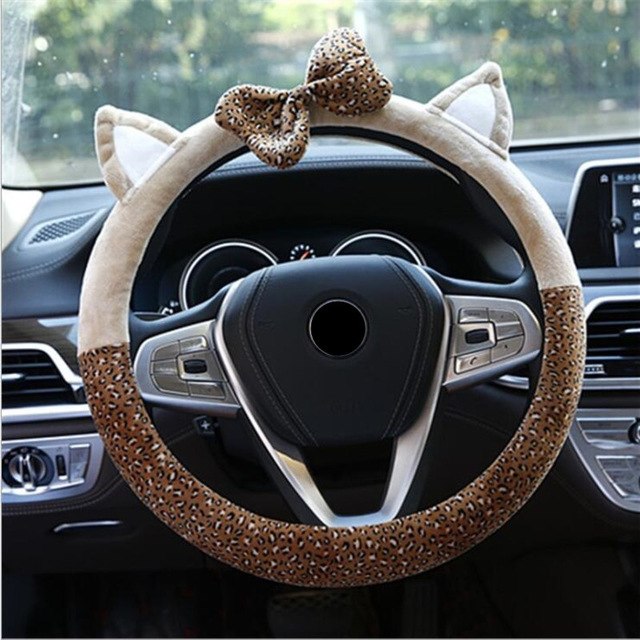 Cute Cat Ear Steering Wheel Cover Short Plush Winter Car Steering Wheel Covers For Girls