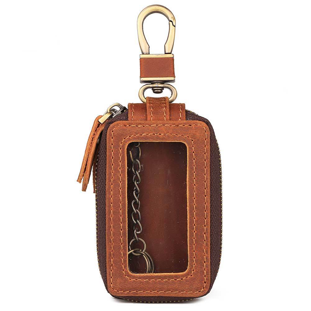 Car Key Bag Double Zipper Crazy Horse Leather Mercedes-Benz Volkswagen Audi Key Bag Men's Leather Bag Leather Key Bag