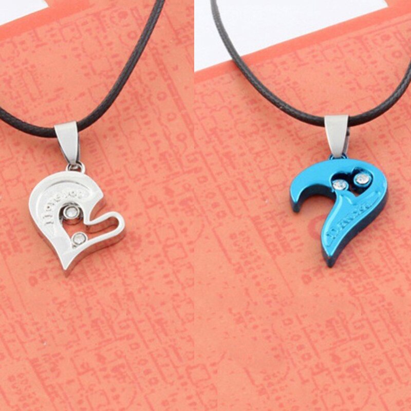 1 pair Fashion Couple Heart Shape I Love You Pendant Necklace Unisex Lovers Couples Jewelry Fashion Gift Accessories