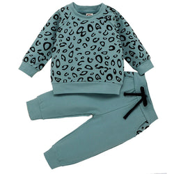 Infant Baby Girls Boys Leopard Clothes Long Sleeve Print Casual Loose T-shirt Tops Pants Outfits Clothing