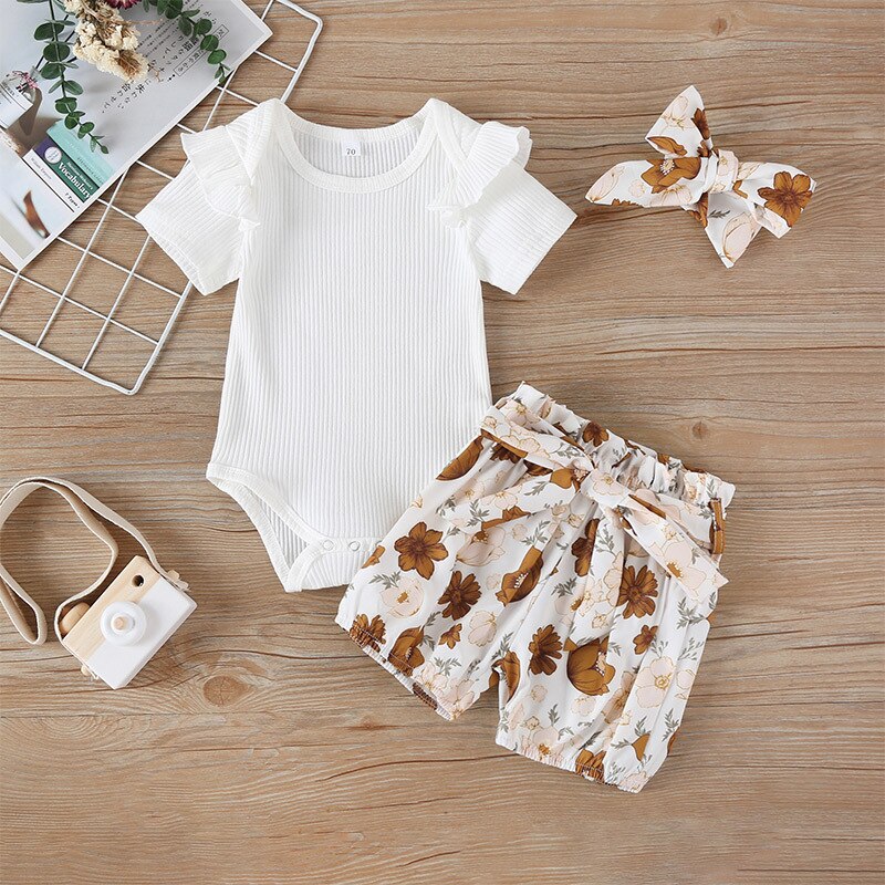 0-24M 3Pcs Newborn Baby Boy Girls clothes Romper + Shorts Pants Summer Fashion Infant Toddlers Outfits Set