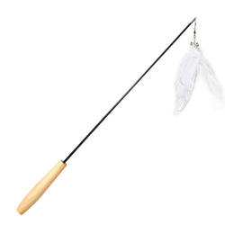 New Pet Products Wood Handle Carbon Fiber Rod Two Section Telescopic Cat Stick Monochrome Feather Bell Cat Toy