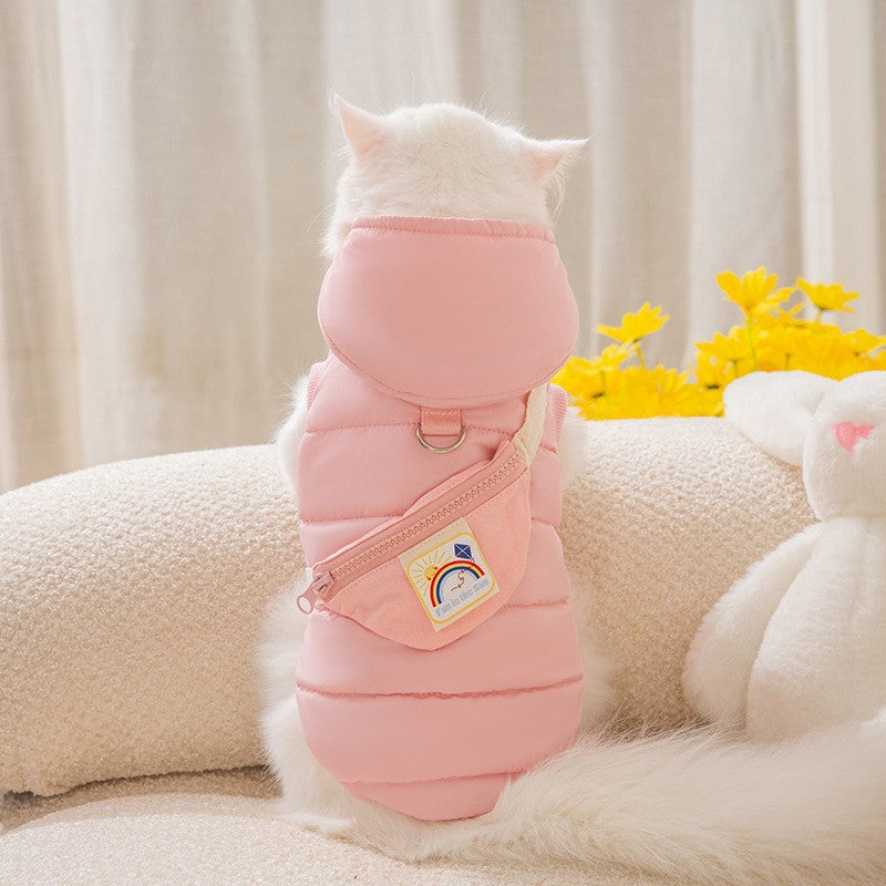 Pet Autumn And Winter Warm Quilted Cotton Pockets Can Traction Vest Puppy Dog Two Feet Thickened Cat Cotton Coat Cat Clothes