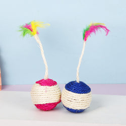 Meow Heart Treasure Sisal Shuttlecock Ball 6.5cm Cat Teeth Grinding Claws Seven Color Feathers Ringing Beads Cat Toys