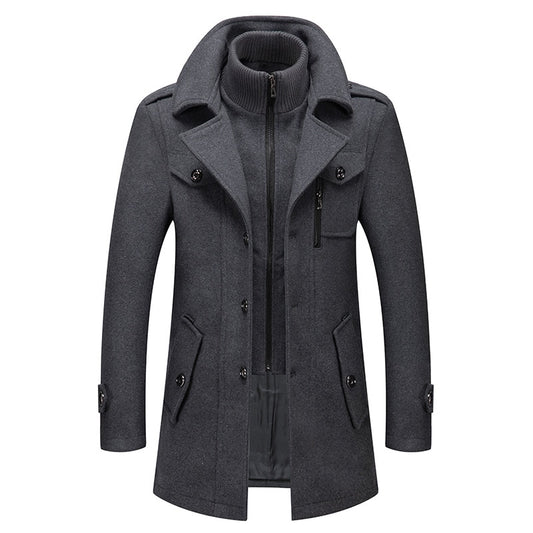 Autumn and winter new business woolen coat men's fashion double-collar cold-resistant woolen cloth men's coat woolen coat on behalf of hair