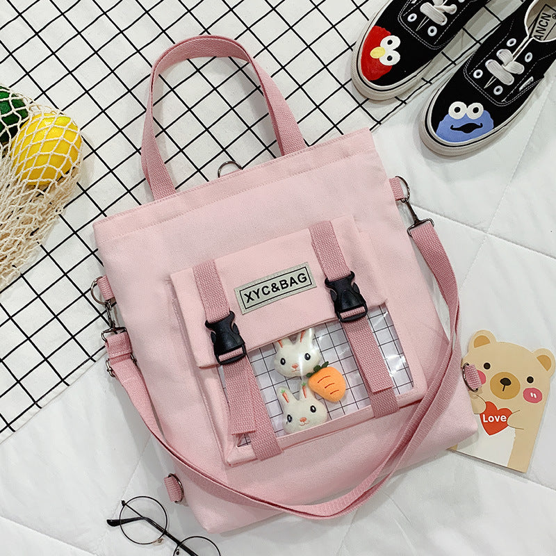 New Canvas Transparent Bag Student Canvas Bag Female Messenger Printed Canvas Bag Shoulder Bag Messenger Bag